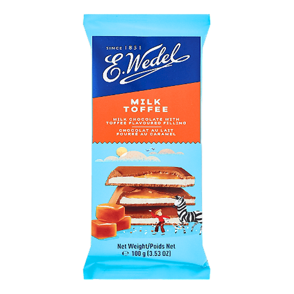 Шоколадное молоко с ирисками – плитка – 100 г (3,53 унции)